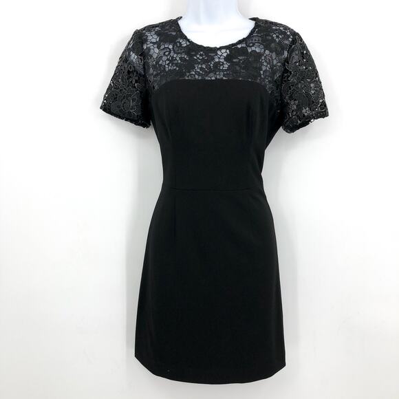 DRESS THE POPULATION Sheath Dress Small Black Lace Yoke Short Sleeve NWOT - Picture 1 of 10